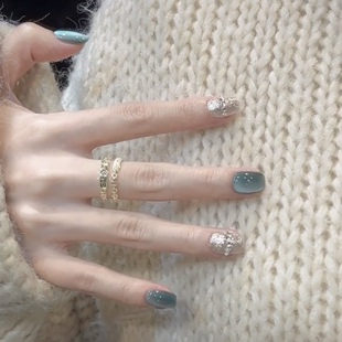 【冰河时代】纯手工冰川蓝猫眼钻链穿戴甲夏日清凉雾霾蓝美甲