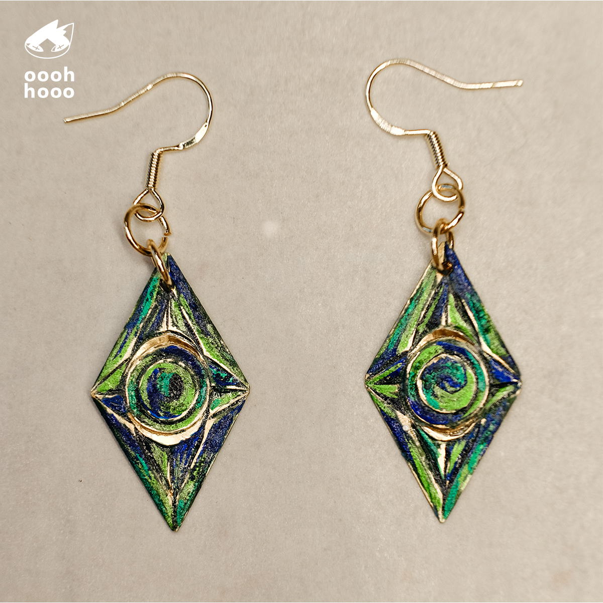 ooohhooo手作岩彩国风手绘耳饰