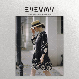 100棉撞色镂空绣花绑带波西米亚民族连衣裙WT52ZXY01 花间与共