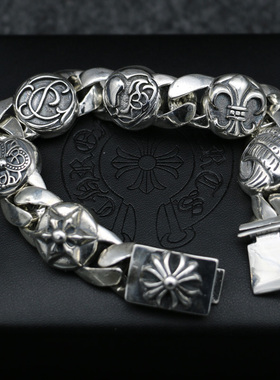 纯银十字架欧美朋克风饰品大手链