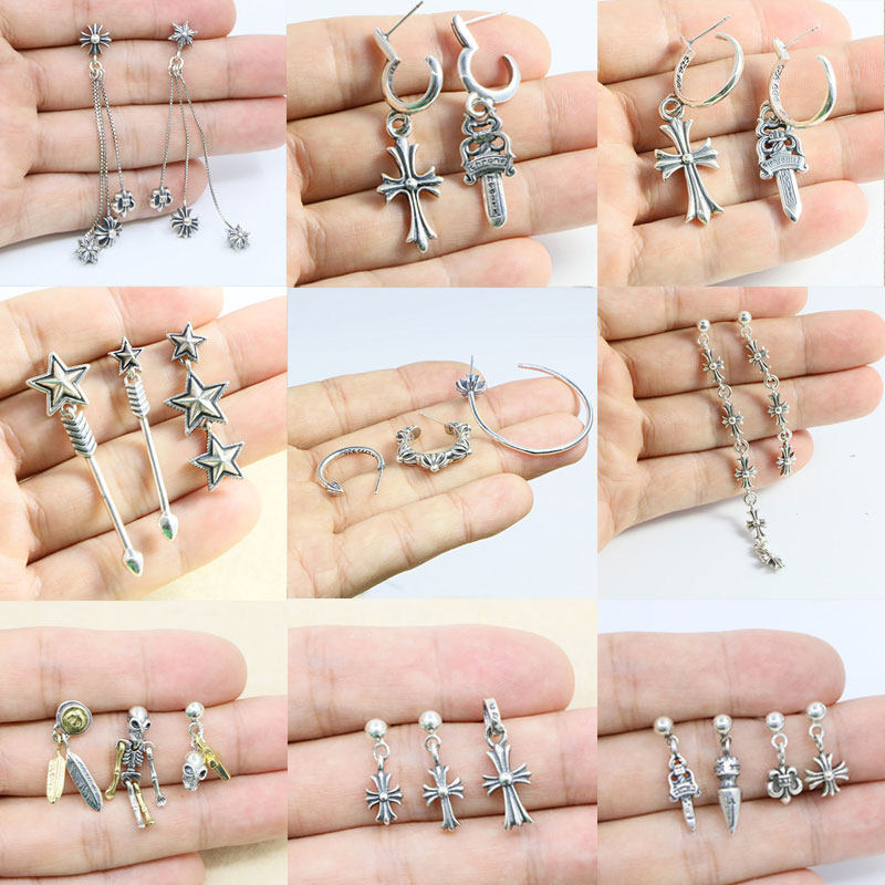 纯银十字架耳钉长款吊坠女潮流个性耳环朋克风格男泰银耳坠防过敏