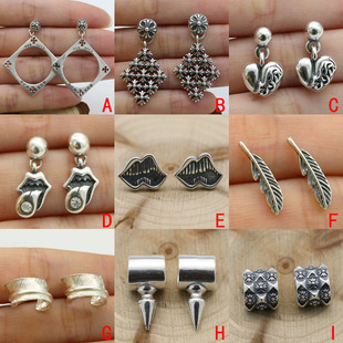 复古S925纯银十字架柳钉耳钉 男潮流耳夹朋克女个性耳扣夜店耳环