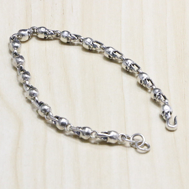 骷髅头纯银细手链男饰品潮人朋克嘻哈风粗韩版女复古个性炫酷手链