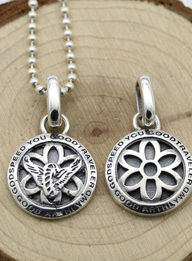 日韩风复古圆牌纯银毛衣链吊坠