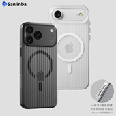 Sanlinba瓦楞条纹不变黄透明磁吸手机壳适用苹果iPhone17ProMax全包AI相机按键新款 16Pro防摔MagSafe简约硬壳