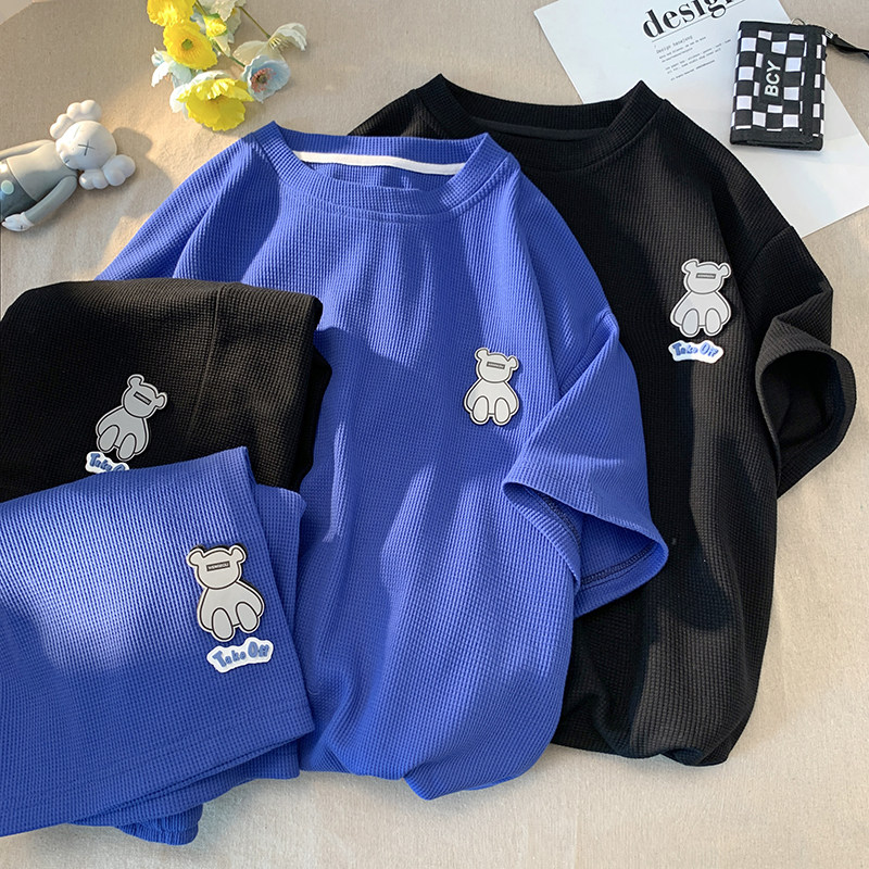 TZ06-P80直播品质情侣华夫格短袖男套装男短裤T06-P40DK06-P40,男装牛仔裤,电商D229A