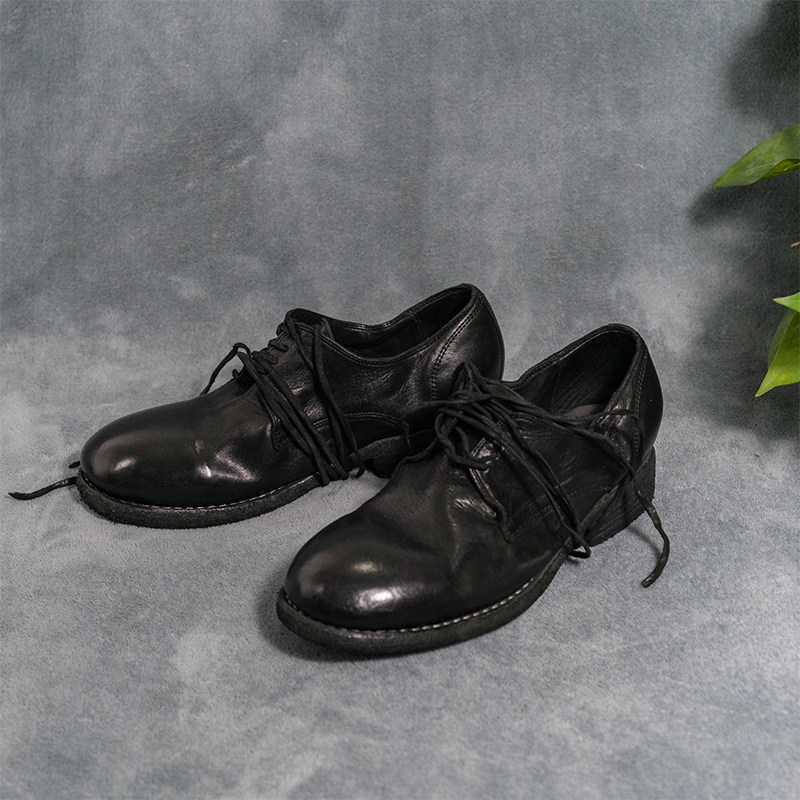 thumbnail for Handmade guidi 992 ghost emperor men's casual single shoes round toe Goodyear washed horse leather derby shoes men's leather shoes