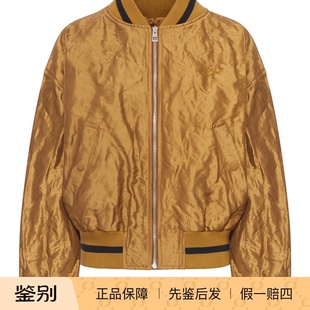 罗意威 意大利代购 女士 26早春新款 棕色褶皱涤纶棒球外套 LOEWE