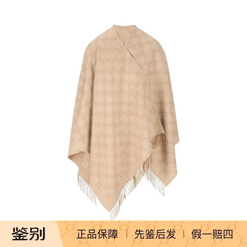 GUCCI 古驰女士米色羊绒金银丝斗篷披风外套26早春新款意大利代购