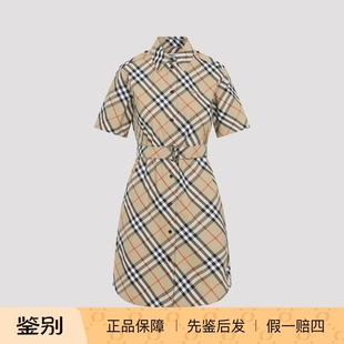 BURBERRY 博柏利棉质格纹短袖衬衫midi连衣裙25秋冬新款 意法代购