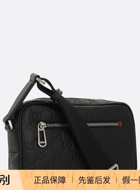 GUCCI 古驰男士emblem 黑色迷你真皮邮差包 26早春新款意大利代购