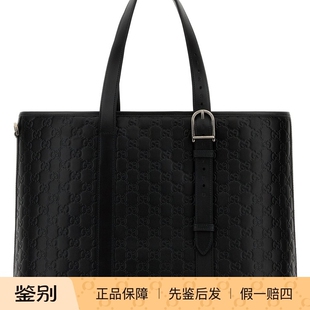 GUCCI 古驰男士黑色emblem大号真皮购物包2026早春新款意大利代购