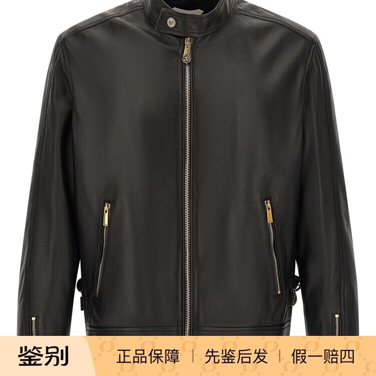 VERSACE 范思哲 男士黑色羊皮机车皮衣 26秋冬新款意大利代购正品