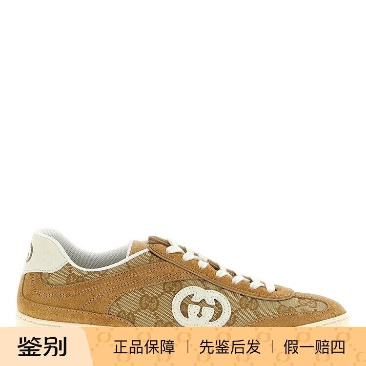GUCCI 古驰女士G75 米色麂皮帆布运动鞋 2025秋冬新款 意大利代购