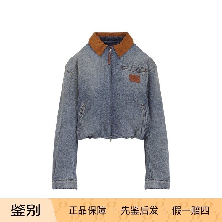 ACNE STUDIOS 女士 蓝色皮领超短牛仔外套 26早春新款 意大利代购图片