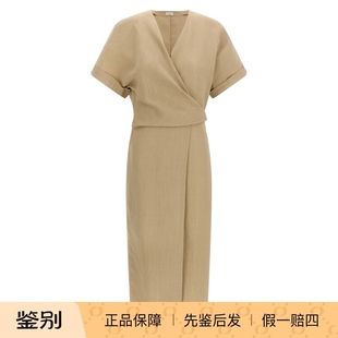 意大利代购 BRUNELLO 2026早春新款 米色粘纤亚麻连衣裙 CUCINELLI