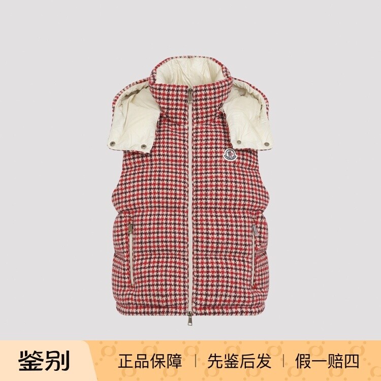 Moncler 盟可睐女红格Niverolle羽绒服马甲背心 26秋冬意大利代购
