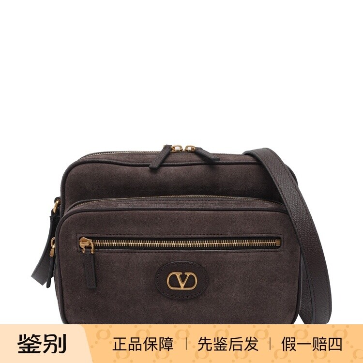 VALENTINO 华伦天奴男士小号棕色麂皮邮差包26早春新款意大利代购