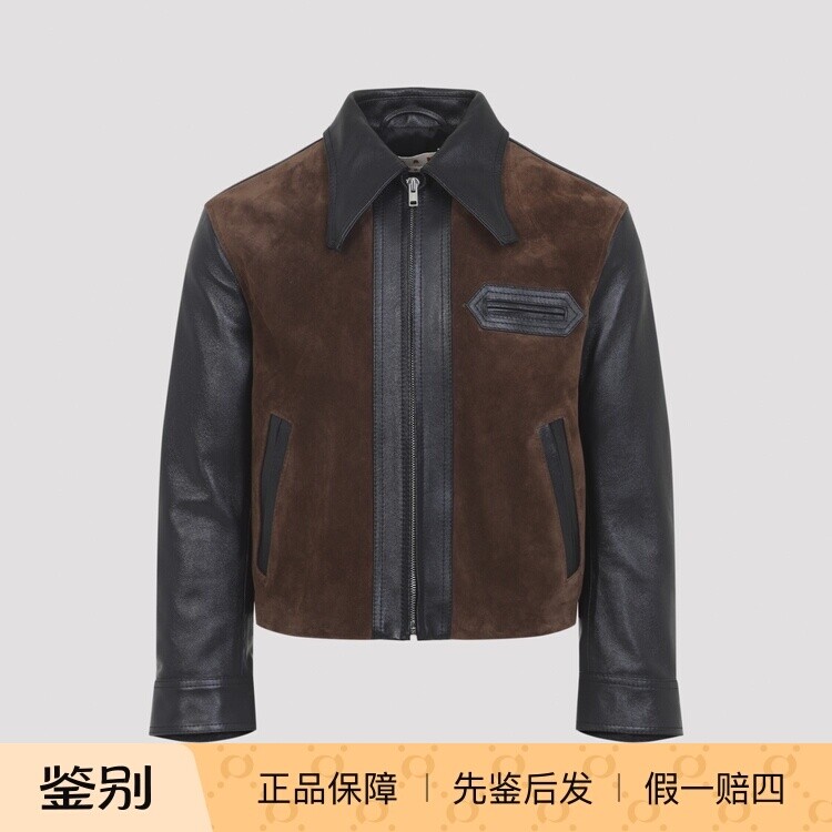 MARNI 女士黑色拼色拉链皮衣26秋冬新款意大利代购正品鉴别