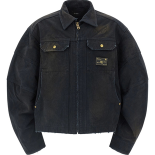 意大利代购 Willy 黑色棉质做旧翻领夹克25秋冬新款 男士 Chavarria