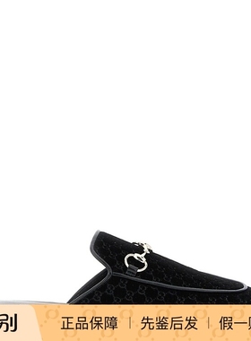 GUCCI 古驰女士黑天鹅绒princetown穆勒鞋拖鞋 25秋冬 意大利代购