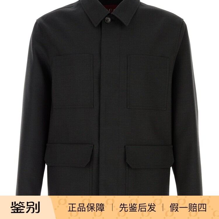 GUCCI 古驰男士灰色羊毛多袋翻领夹克2026早春新款意大利代购正品