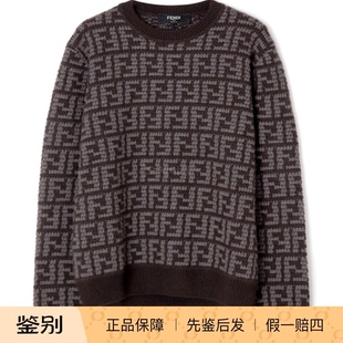 意大利代购 25秋冬新款 现货 咖啡棕色羊绒圆领毛衣 FENDI芬迪男士