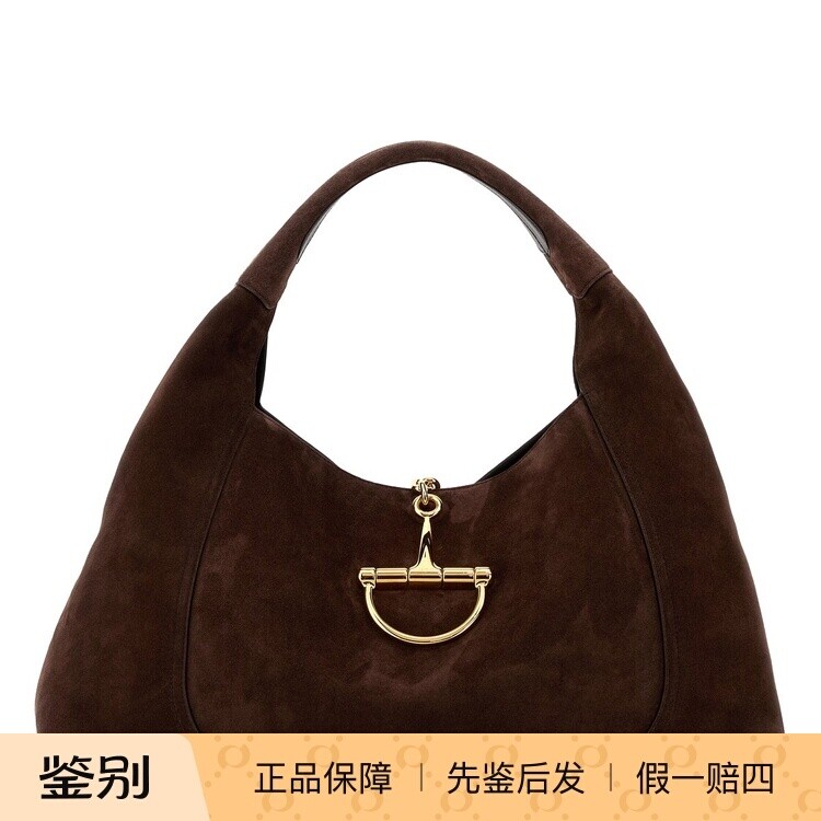 GUCCI 古驰女士maxi softbit棕色麂皮腋下包26早春新款意大利代购