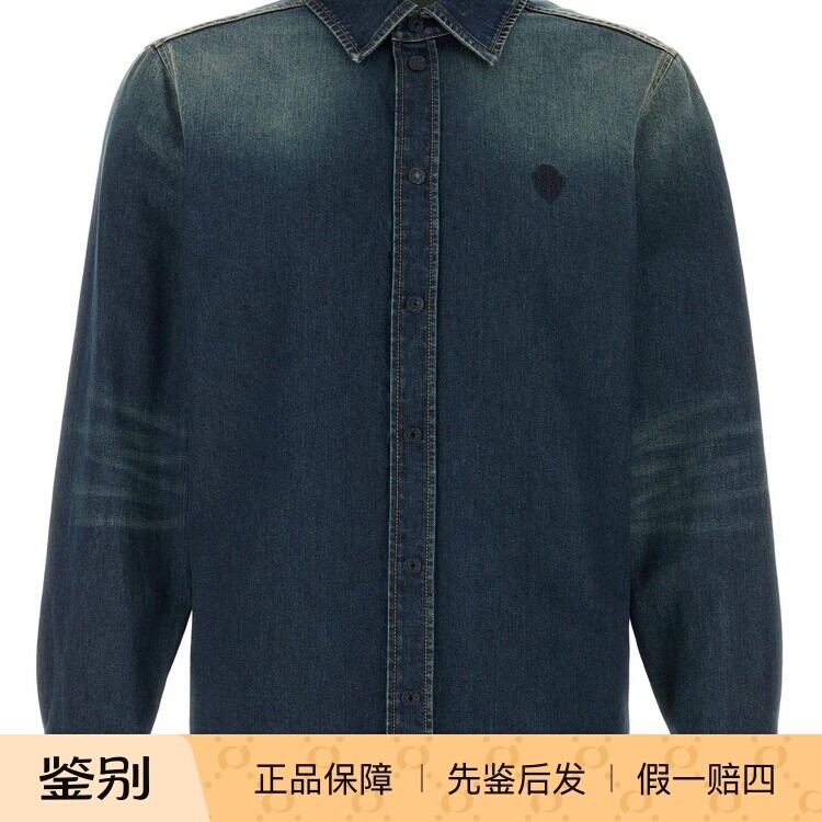 GUCCI 古驰 男士蓝色棉质刺绣logo衬衫夹克 26早春新款意大利代购
