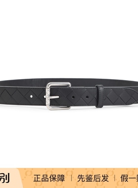 BOTTEGA VENETA 男士黑色3cm编织BV皮带 2026早春新款 意大利代购