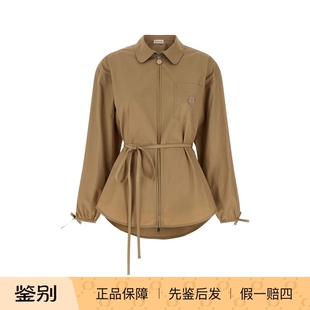 26早春意大利代购 MONCLER 外套 女士米色棉质腰带衬衫 蒙口 盟可睐