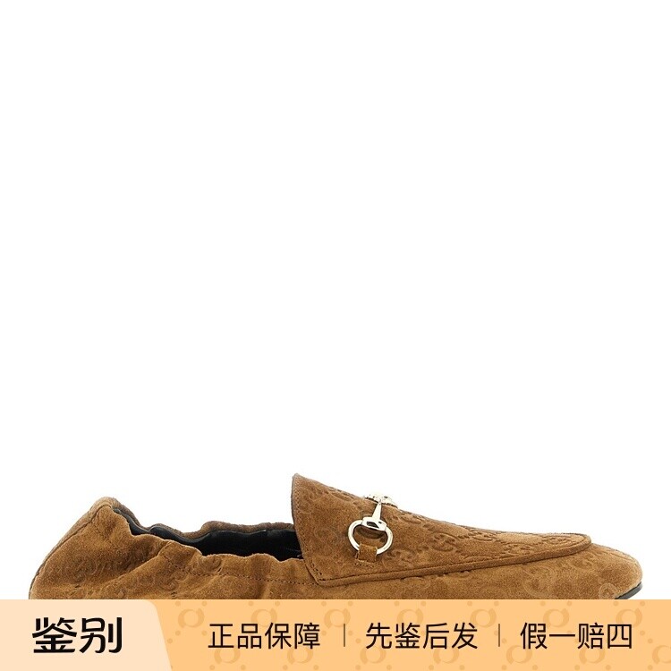 GUCCI 古驰女士驼色GG压纹麂皮马衔扣乐福鞋26早春新款意大利代购