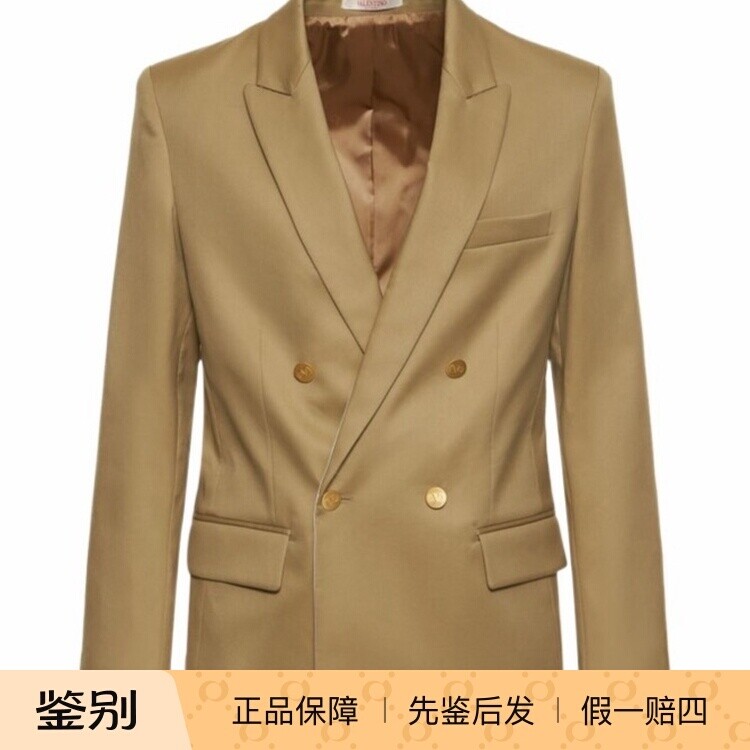 VALENTINO 华伦天奴男士卡其棉质缎面西服外套26早春新意大利代购