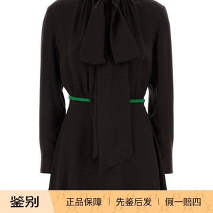 GUCCI 古驰深棕色真丝腰带马衔扣印花连衣裙26早春新款意大利代购