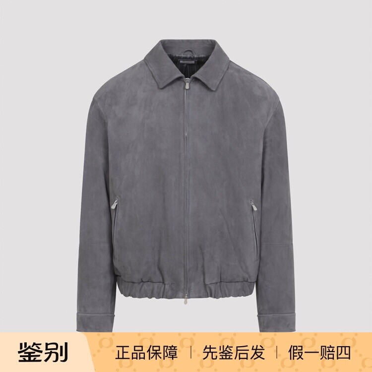 Brunello Cucinelli男士灰色翻领拉链麂皮bc皮衣26早春意大利代购