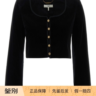 CHLOE 蔻依女士黑色天鹅绒超短外套26早春新款意大利代购鉴别正品