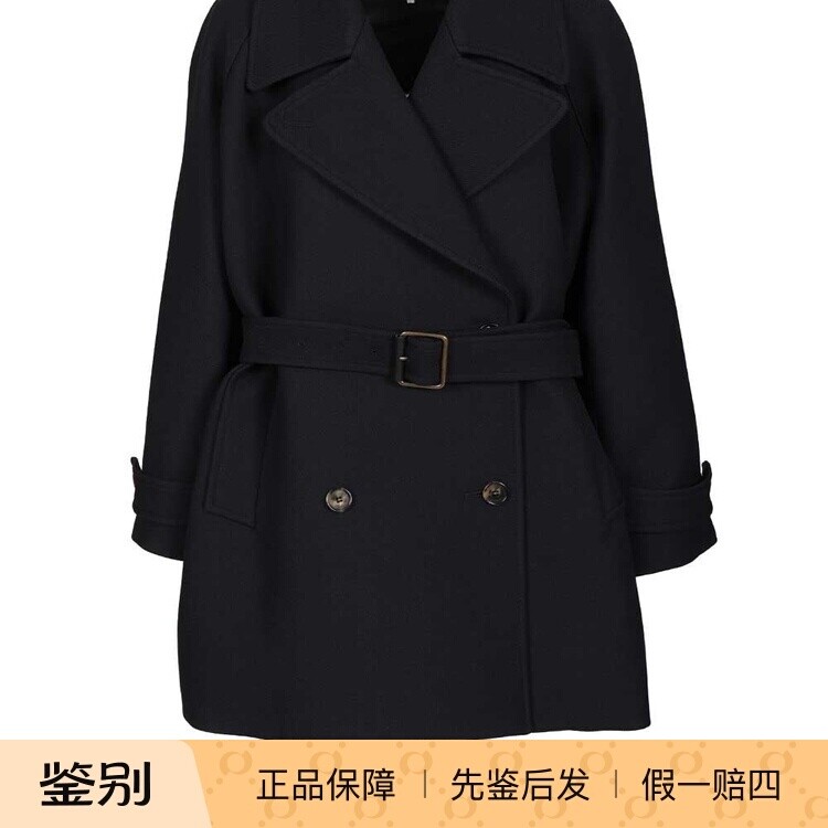LOEWE 罗意威 女士藏蓝色羊毛双排扣大衣  25秋冬新款 意大利代购