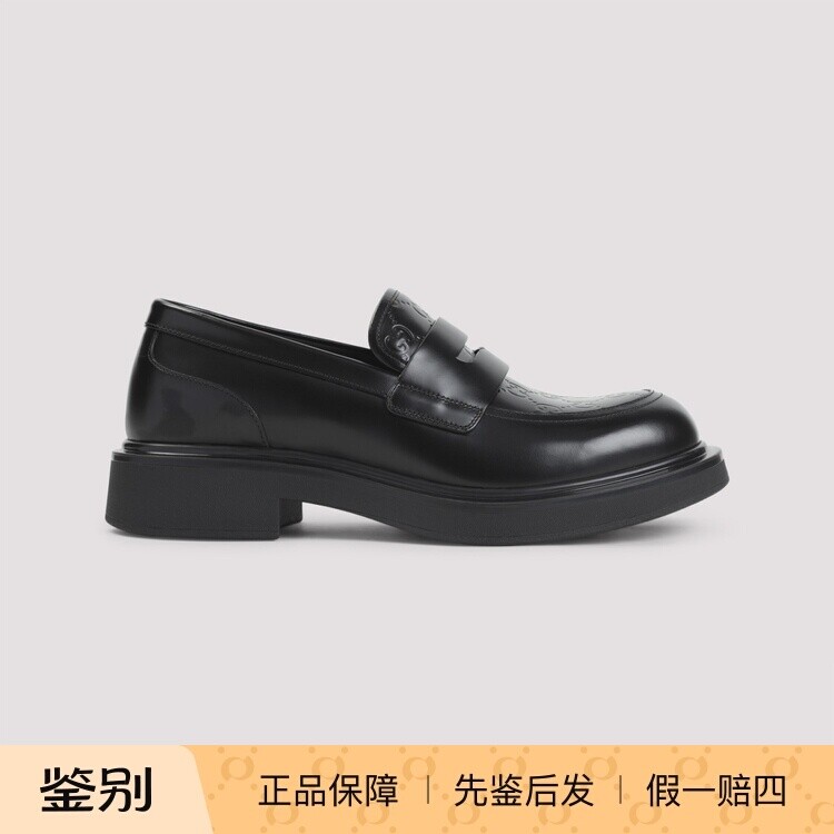 GUCCI 古驰男士黑色enki GG压纹真皮乐福鞋 26早春新款意大利代购