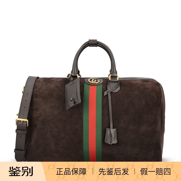 GUCCI 古驰男士savoy棕色麂皮旅行健身包 2025秋冬新款意大利代购