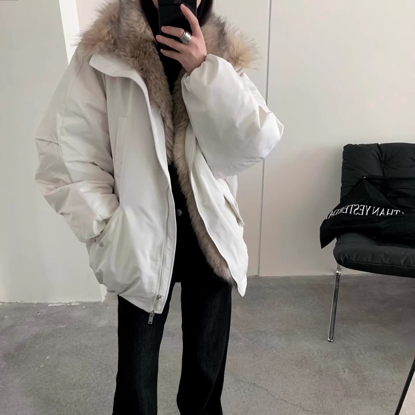 韩国东大门狐狸毛领派克羽绒服