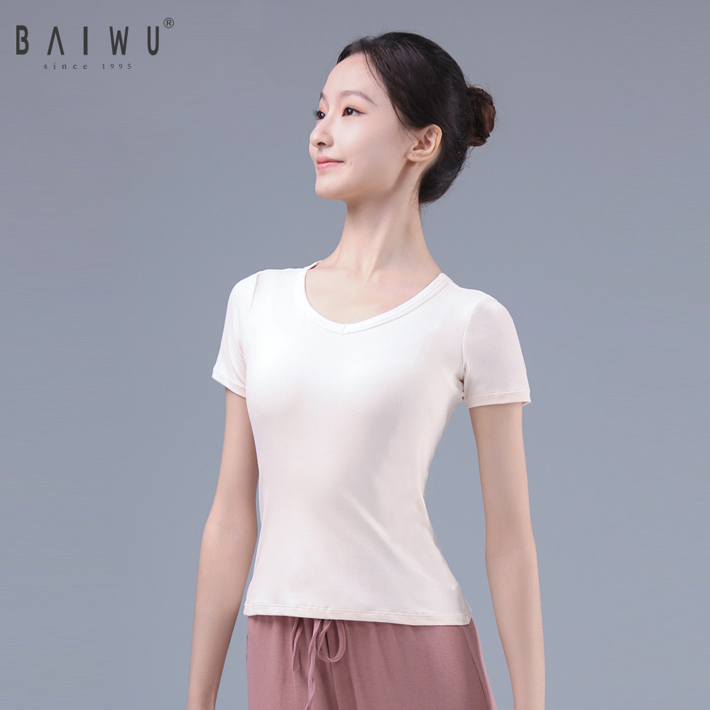 柏屋舞蹈服上衣秋季芭蕾舞练功服成人短袖现代舞训练服V领民族舞