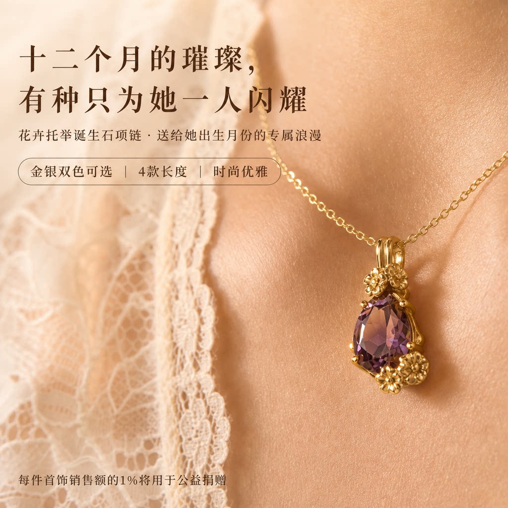 925银诞生石花卉吊坠女轻奢精致闺蜜纪念高级感气质个性定制项链
