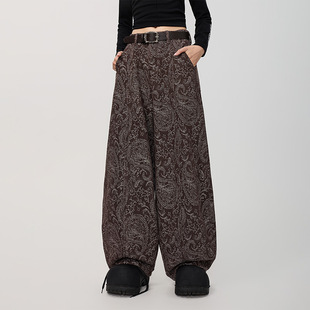 加绒加厚宽松休闲长裤 冬季 女 阔腿裤 拓谷潮牌高级感老花图案弯刀裤