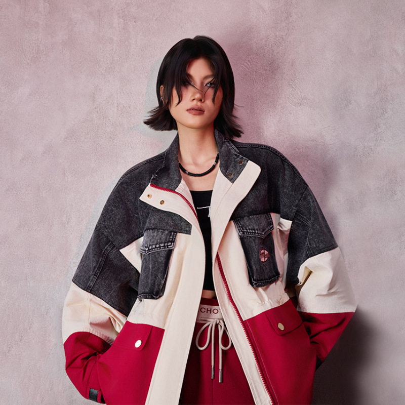 拓谷美式撞色拼接牛仔夹克女秋冬新款潮牌男友风做旧工装中长外套,运动服/休闲服装,棒球服,淘宝优惠券,粉丝福利购,淘宝优惠卷