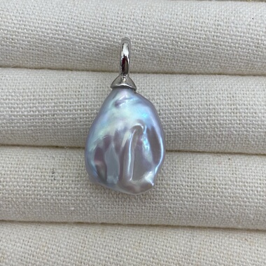 一物一链接 天然淡水蓝血色巴洛克珍珠吊坠925纯银万能扣吊坠单坠