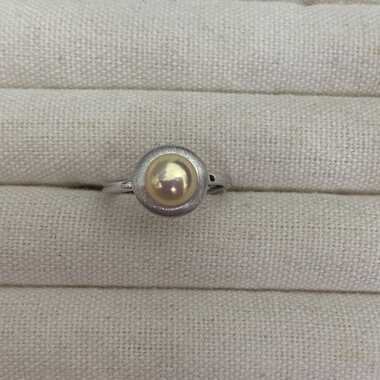 一物一链接 淡水无核馒头珠戒指 天然色极光桔金色 925银开口戒