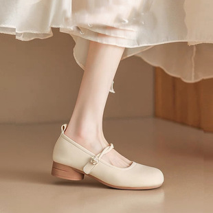 牛皮~法式复古玛丽珍鞋女2026夏季新款粗跟软皮低跟单鞋豆豆鞋