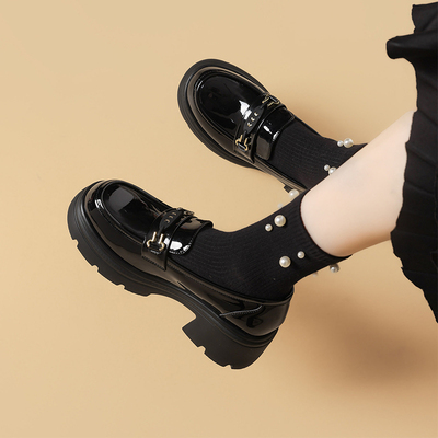 真皮厚底乐福鞋女2026春季新款英伦风黑色小皮鞋软底增高粗跟单鞋