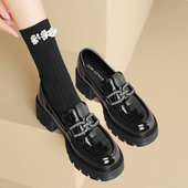 真皮小皮鞋 软底鳄鱼纹黑色乐福鞋 女英伦风2025春新款 粗跟厚底单鞋