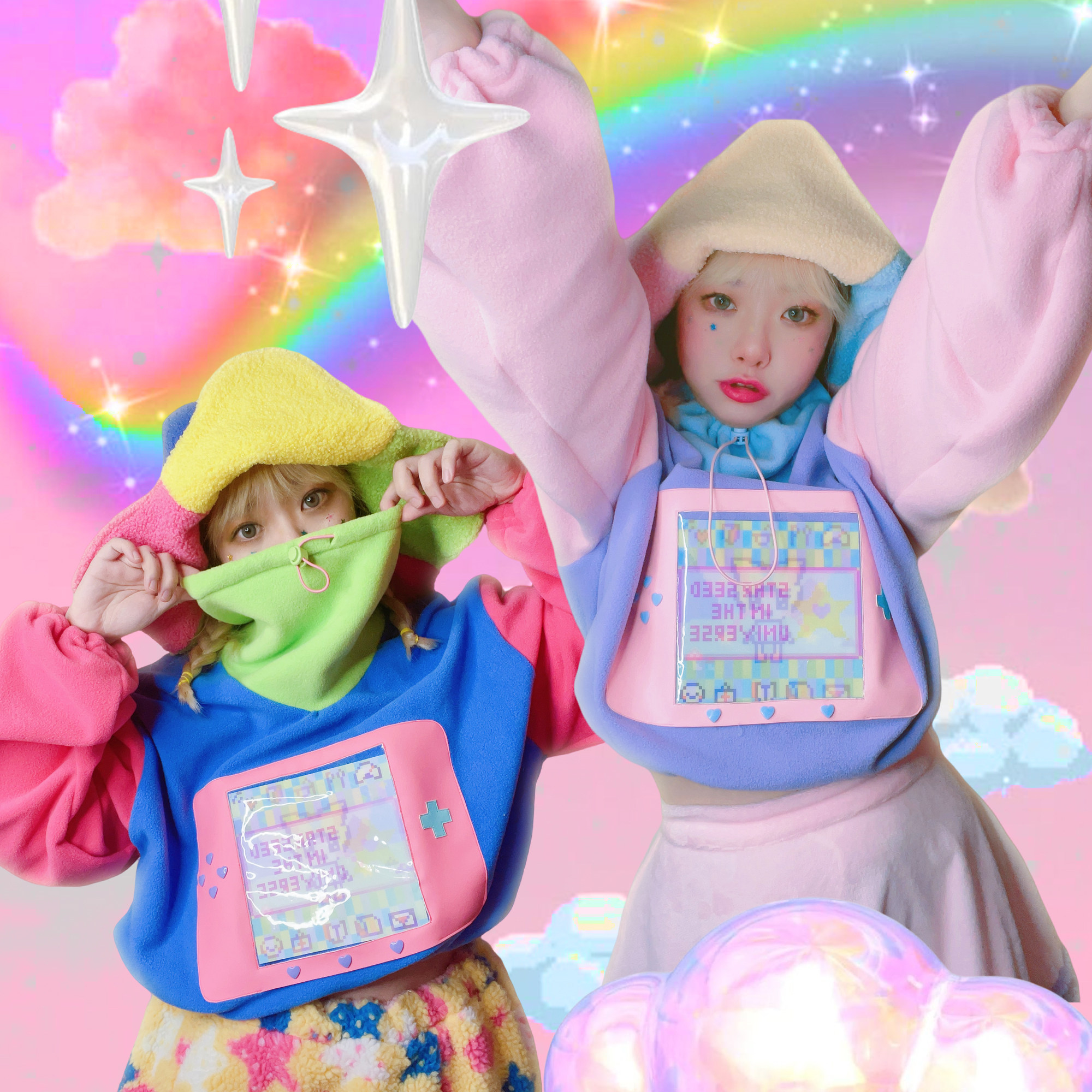 PLASTICANDY手作 马卡龙多巴胺拼色可爱童趣像素鬼马甜酷卫衣痛衣